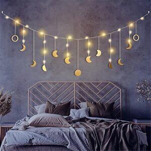 Moon Phase Wall Decor LED String Light Boho Wall Hanging Celestial Bedroom Gift